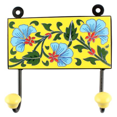 Turquoise Flower Ceramic Tile Hook